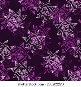 Henna Mehendi Tattoo Doodles Seamless Pattern on a violet  background