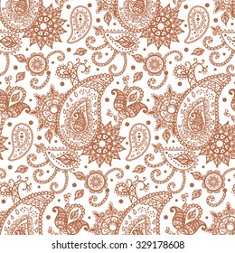 Henna Mehendi Tattoo Doodles Seamless Pattern on a white background, vector illustration