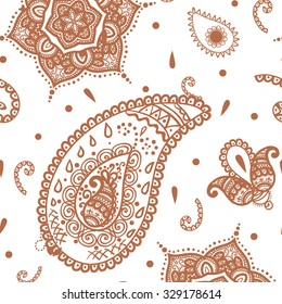 Henna Mehendi Tattoo Doodles Seamless Pattern on a white background, vector illustration