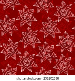 Henna Mehendy Tattoo Doodles Seamless Pattern on a red  background