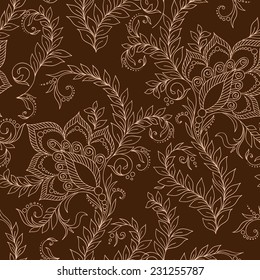 Henna MehendyTattoo Doodles Seamless Pattern on a brown  background