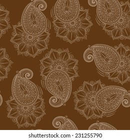 Henna MehendyTattoo Doodles Seamless Pattern on a brown  background