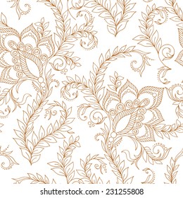 Henna MehendyTattoo Doodles Seamless Pattern on a white  background