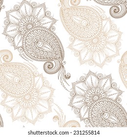 Henna MehendyTattoo Doodles Seamless Pattern on a white background