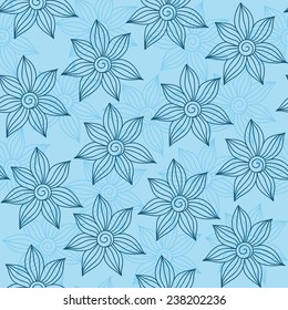 Henna MehendyTattoo Doodles Seamless Pattern on a blue background