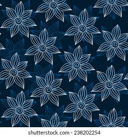 Henna MehendyTattoo Doodles Seamless Pattern on a blue background