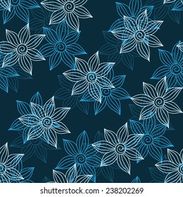 Henna MehendyTattoo Doodles Seamless Pattern on a blue background