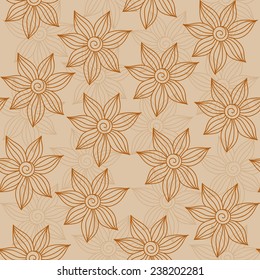 Henna MehendyTattoo Doodles Seamless Pattern on a brown background