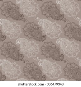 Henna MehendyTattoo Doodles Seamless Pattern. Floral retro background pattern in vector. Henna paisley mehndi doodles design. 