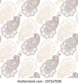 Henna MehendyTattoo Doodles Seamless Pattern. Floral retro background pattern in vector. Henna paisley mehndi doodles design. 