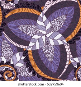 Henna mehndi doodles design pattern. Seamless textile pattern in asian batik style. An abstract hand drawn floral seamless pattern