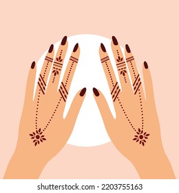Henna Mehndi Hands Vector Illustration, Hand Drawn Henna Vector Design Floral Henna Mehndi Vector Hand Illustration Design, Henna Hands Bride's Wedding Traditional Design