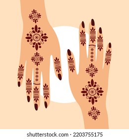 Henna Mehndi Hands Vector Illustration, Hand Drawn Henna Vector Design Floral Henna Mehndi Vector Hand Illustration Design, Henna Hands Bride's Wedding Traditional Design