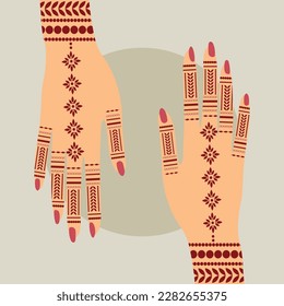 Henna Mehndi Hands Vector Illustration, Hand Drawn Henna Vector Design	
