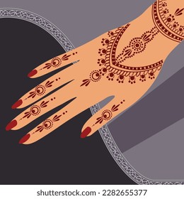 Henna Mehndi Hands Vector Illustration, Hand Drawn Henna Vector Design	
