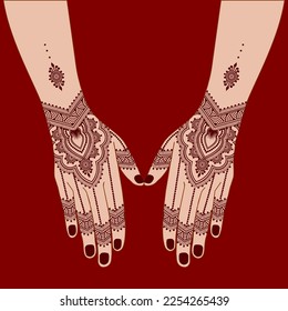  Henna mehndi mehendi design on two hands indian arabic asian culture vector illustration