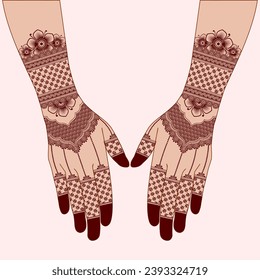 Henna mehndi mehendi mahendi design on two hands indian arabic asian culture vector illustration EPS