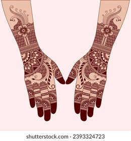 Henna mehndi mehendi mahendi design on two hands indian arabic asian culture vector illustration EPS