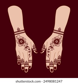 Henna mehndi mehendi mahendi design on two hands indian arabic asian culture vector illustration 