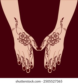 Henna mehndi mehendi mahendi design on two hands indian arabic asian culture vector illustration EPS