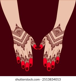 Henna mehndi mehendi mahendi design on two hands indian arabic asian culture vector illustration EPS