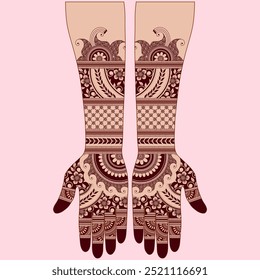 Henna mehndi mehendi mahendi projeto em duas mãos árabe indiano asiático cultura vetor ilustração EPS