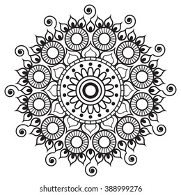 Henna mehndi tatoo mandala in Indian style. Vector illustration isolated on white background