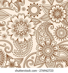 Henna mehndi tattoo doodle seamless pattern vector background