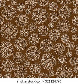 Henna Mehndi Tattoo Doodles Retro Seamless Pattern Flowers Illustration Design Elements