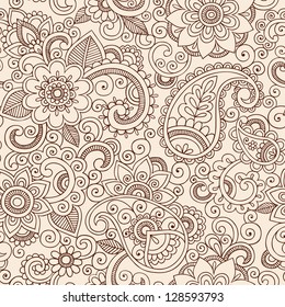 Henna Mehndi Tatuagem Doodles Padrão Sem Costura - Flores Paisley Design Illustração Elementos