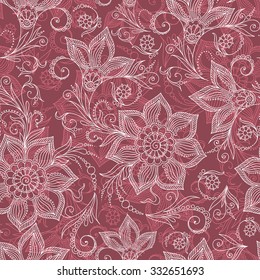 Henna Mehndi Tattoo Doodles Seamless Pattern- Paisley Flowers Illustration Design Elements