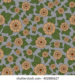 Henna Mehndi Tattoo Doodles Seamless Pattern . Flowers Illustration Design Elements