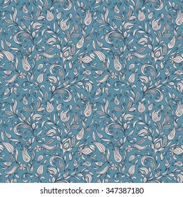 Henna Mehndi Tattoo Flowers Doodles Seamless Pattern. Paisley Flowers Illustration Design