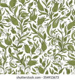 Henna Mehndi Tattoo Flowers Doodles Seamless Pattern. Paisley Flowers Illustration Design Elements
