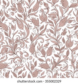 Henna Mehndi Tattoo Flowers Doodles Seamless Pattern. Paisley Flowers Illustration Design Elements