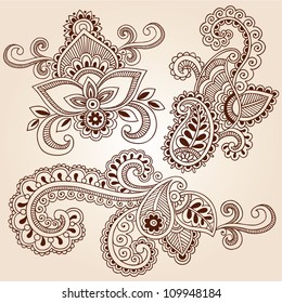 Henna Paisley Flowers Mehndi Tattoo Doodles Abstract Floral Vector Illustration Design Elements