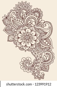 Henna Paisley Flowers Mehndi Tattoo Doodles Design- Abstract Floral Illustration Design Elements