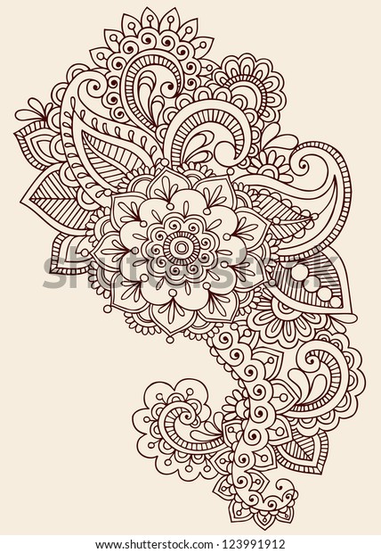 Henna Paisley Flowers Mehndi Tattoo Doodles Stock Vector (Royalty Free ...