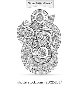 Henna Paisley Mehndi Doodles Abstract Floral Vector Illustration Design Element. Black and White Version. Zentangle hand drawn element.