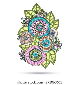 Henna Paisley Mehndi Doodles Abstract Floral Vector Illustration Design Element. Colored Version.