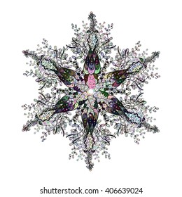 Henna Paisley Mehndi Doodles Abstract Floral Illustration Design Element. Colored Version.