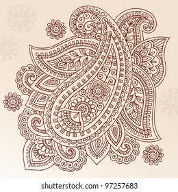 Henna Paisley Mehndi Doodles Abstract Floral Vector Illustration Design Element