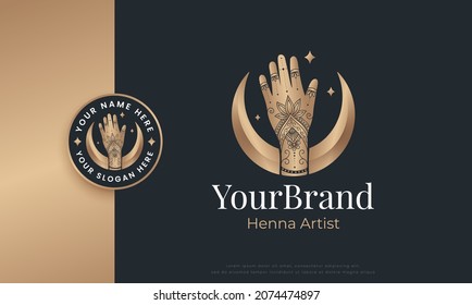 henna tattoo art logo design, ornamental floral elements indian style