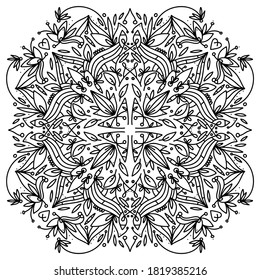 Henna tattoo design. Hand-drawn element. Black and white mandala vector isolated on white.  Zen art style illustration.