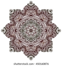 henna tattoo design mandala vector. Abstract folk ethnic hand drawn doodle flourish ornamental sign. best for Adult coloring book