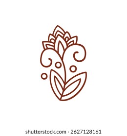 Henna tattoo doodle element on white background. Arabic ornate swirls element. Indian floral design for you