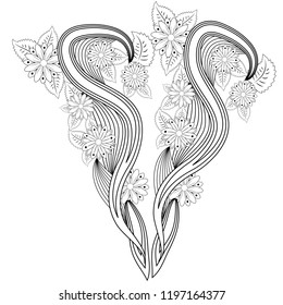Henna tattoo doodle elements on white background. Mehendi flowers vector set. Abstract floral elements in Indian style. Ethnic ornament, coloring book.