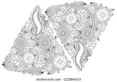Henna tattoo doodle elements on white background. Mehendi flowers vector set. Abstract floral elements in Indian style. Ethnic ornament, coloring book.