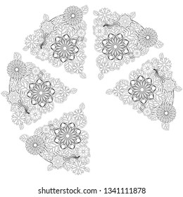 Henna tattoo doodle elements on white background. Mehendi flowers. Abstract floral elements in Indian style. Ethnic ornament, coloring book.
