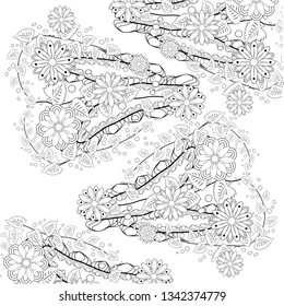 Henna tattoo doodle elements on white background. Mehendi flowers. Abstract floral elements in Indian style. Ethnic ornament, coloring book.